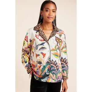 Anthropologie x Sarah Gordon Floral Pajama Button Up Shirt Women's Size Small